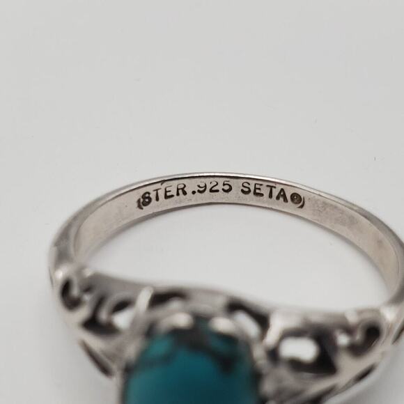 Seta Sterling Silver Vintage 925 Solitaire Blue Gem Ring Size 7.5 - Picture 7 of 8
